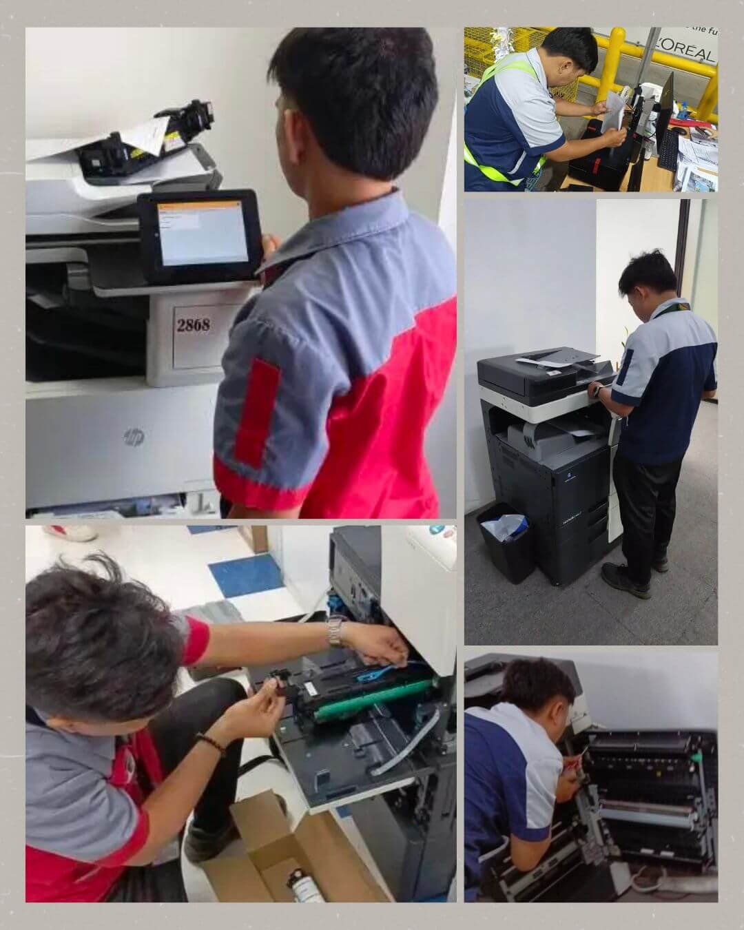 Staff of Global Ink repairing printers